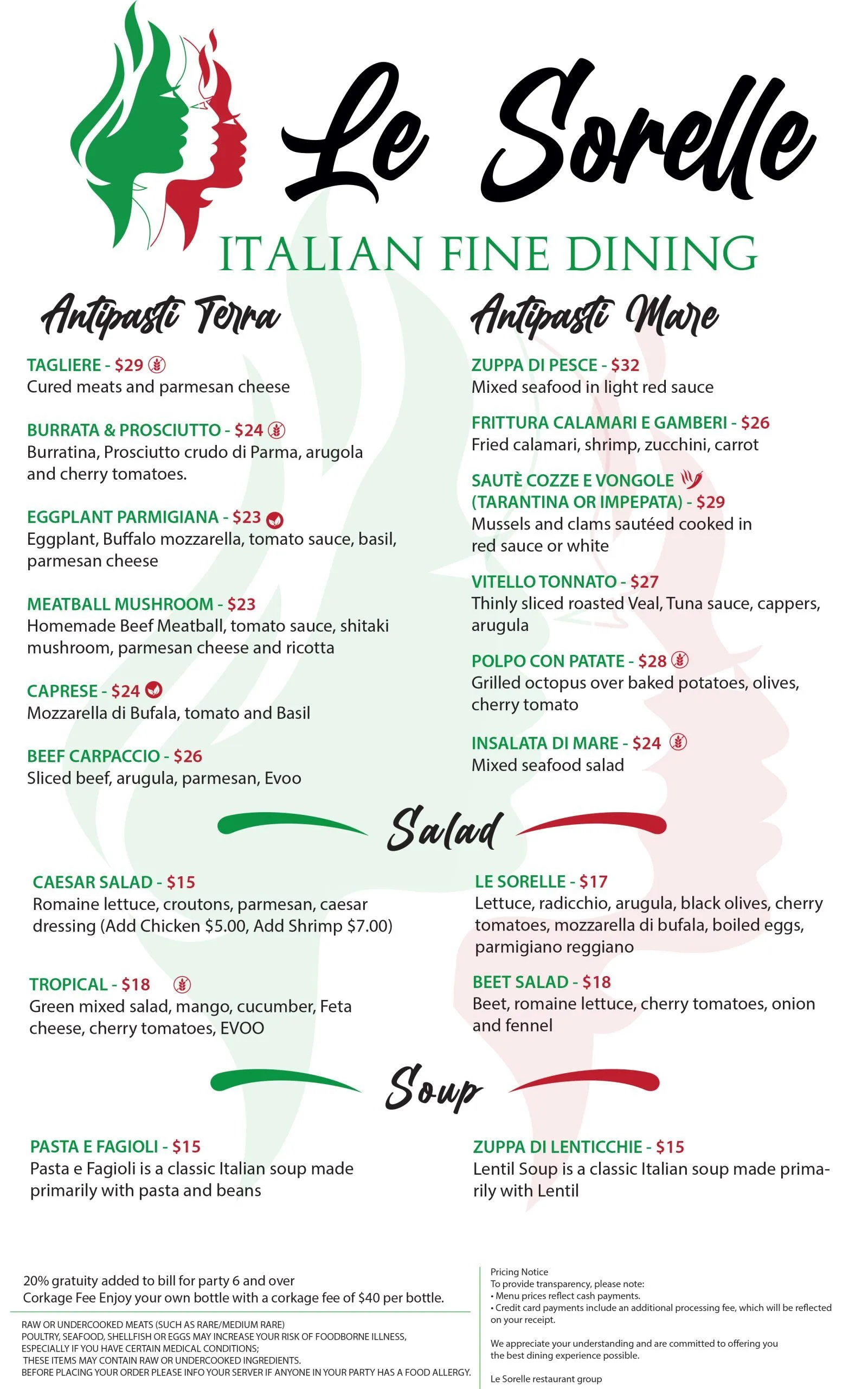 Le Sorelle Menu Page 2